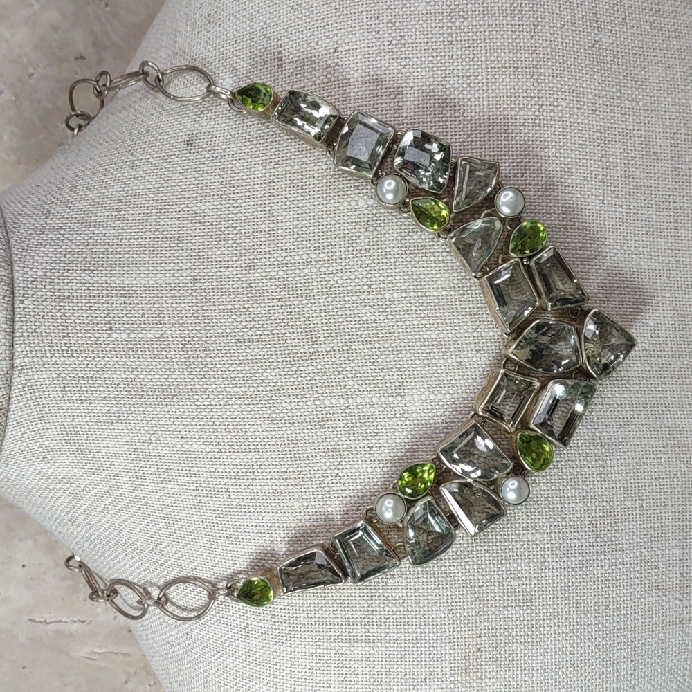 Artisan Crafted Gemstone Chevron Bib Necklace